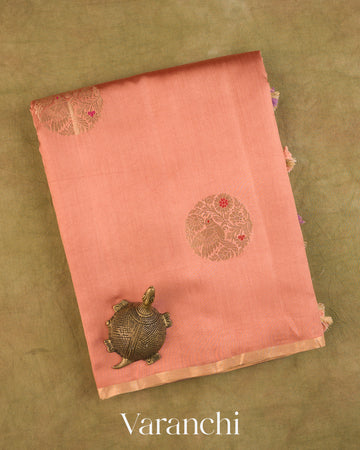 Peach Pure Chiniya Silk Saree — Folded