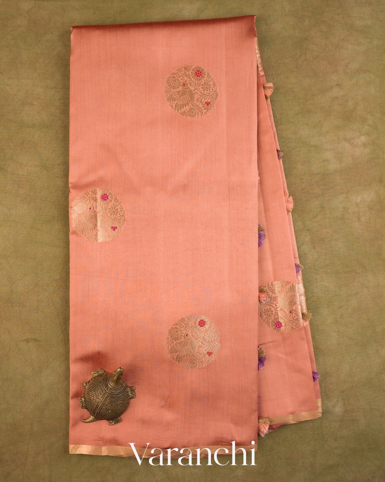Peach Pure Chiniya Silk Saree — Full Saree