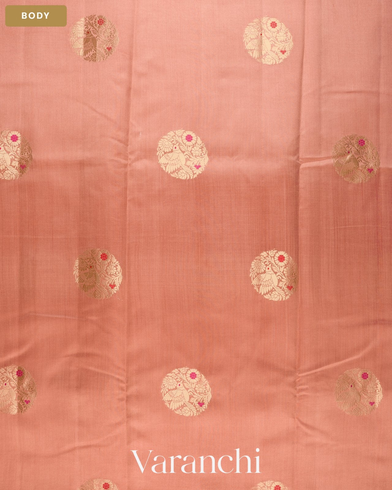 Peach Pure Chiniya Silk Saree — Body