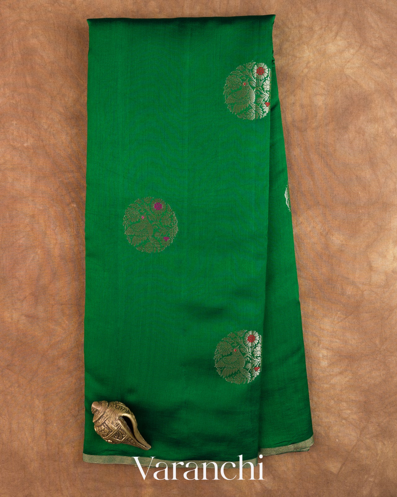 Bottle Green Pure Chiniya Silk Saree — Full Saree