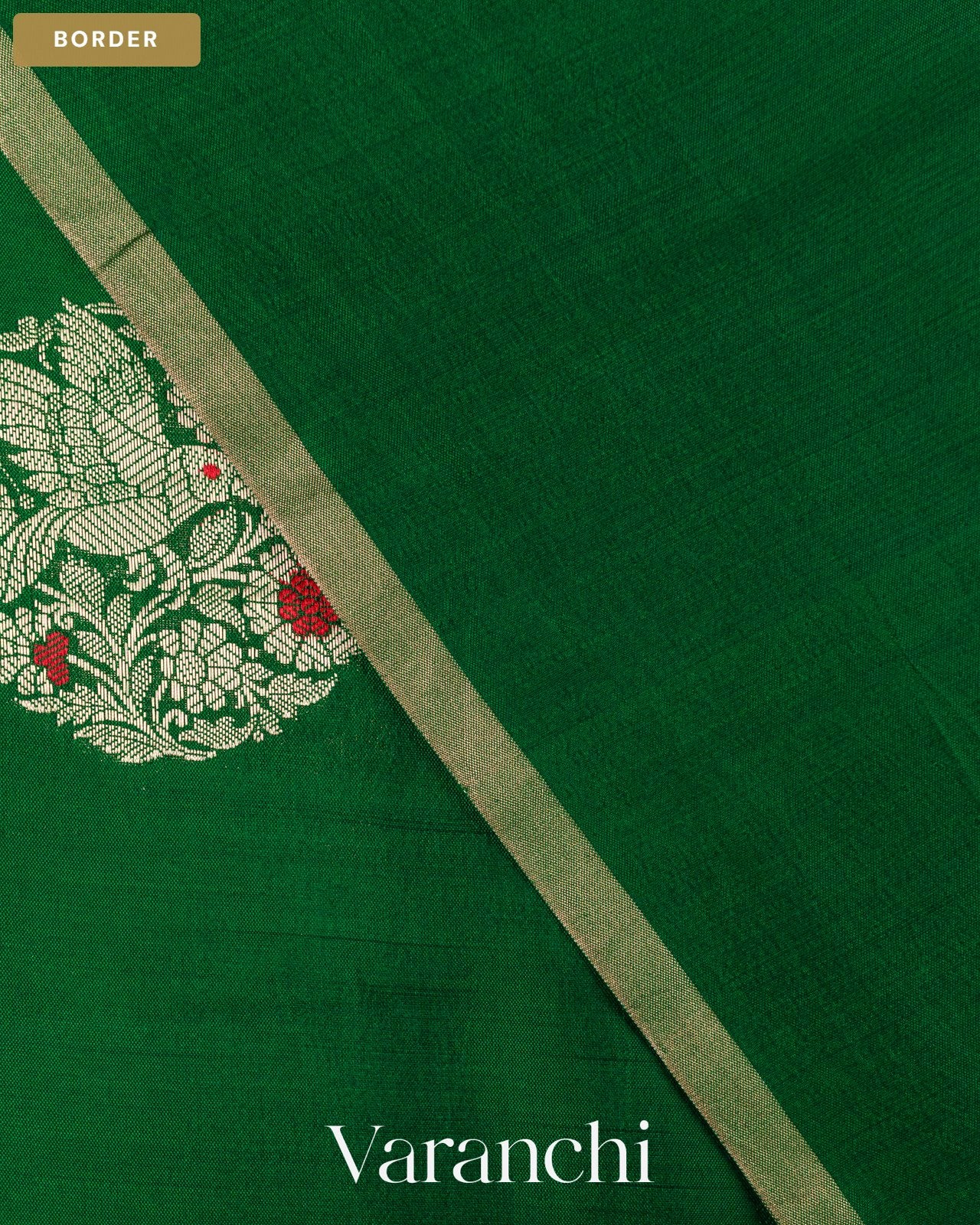 Bottle Green Pure Chiniya Silk Saree — Border