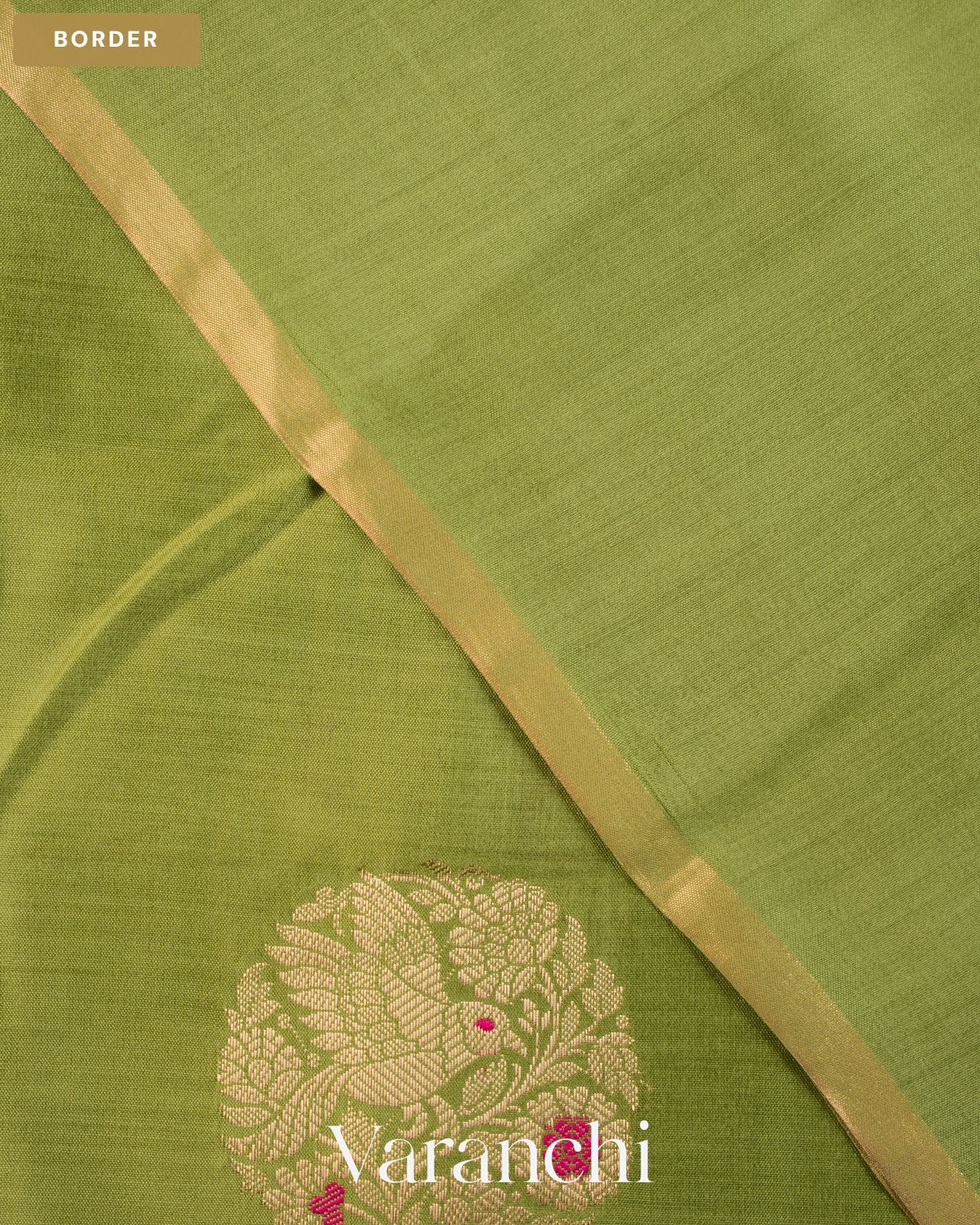 Pista Green Pure Chiniya Silk Saree — Border