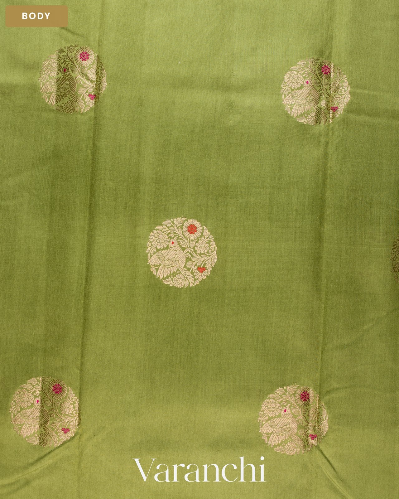 Pista Green Pure Chiniya Silk Saree — Body