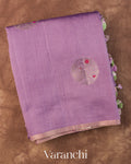Lavender Circular Butta Pure Chiniya Silk Saree — Folded