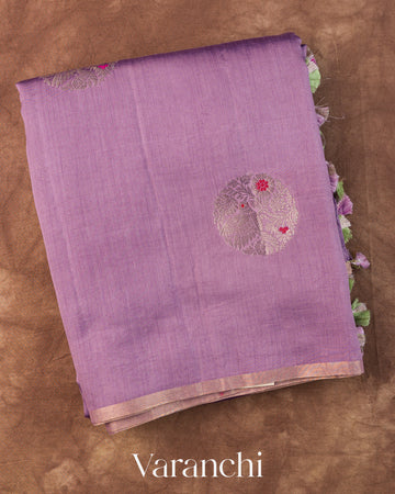 Lavender Circular Butta Pure Chiniya Silk Saree — Folded