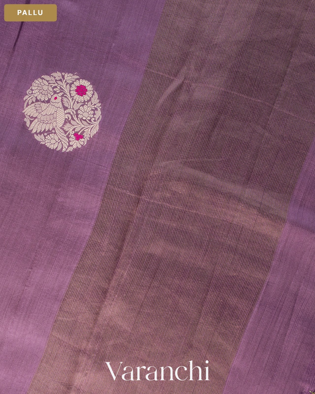 Lavender Circular Butta Pure Chiniya Silk Saree — Pallu