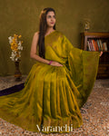 Olive Green Pure Raw Silk Handloom Saree — Draped