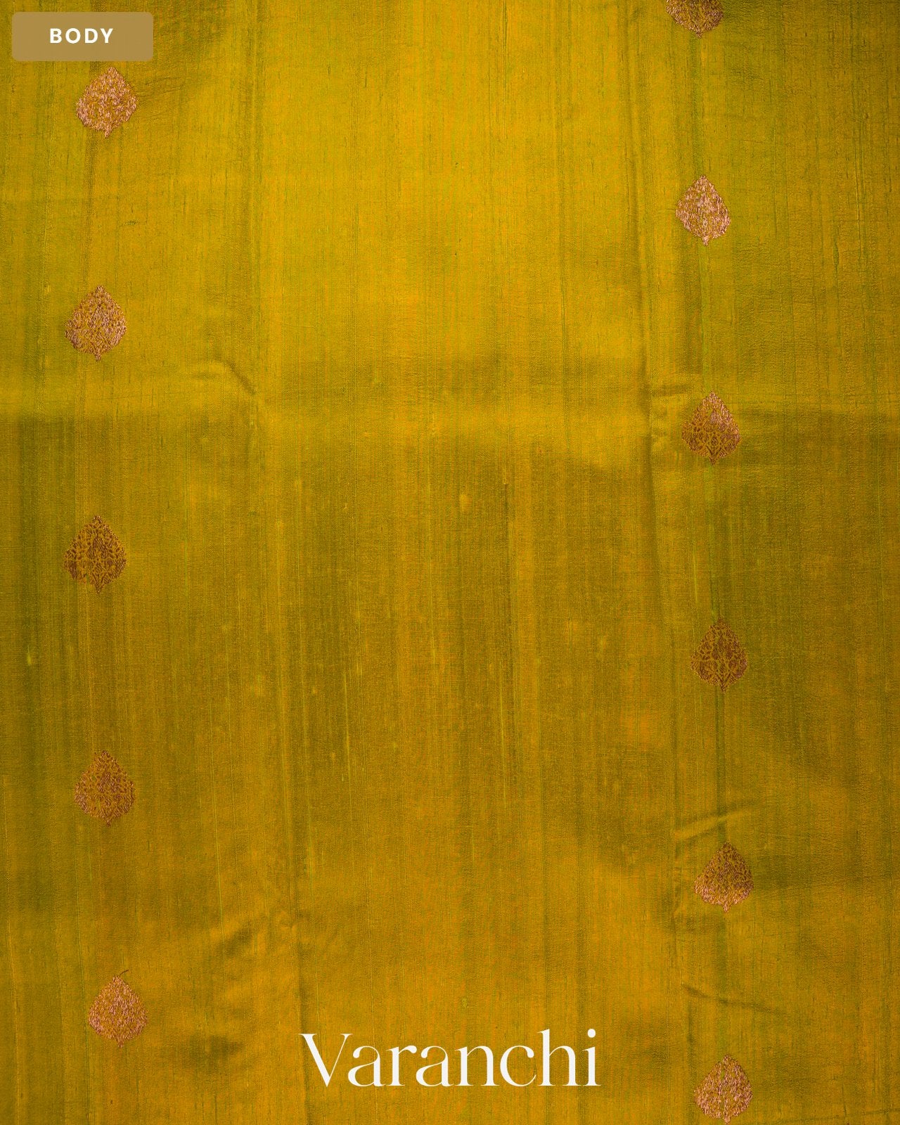 Olive Green Pure Raw Silk Handloom Saree — Body