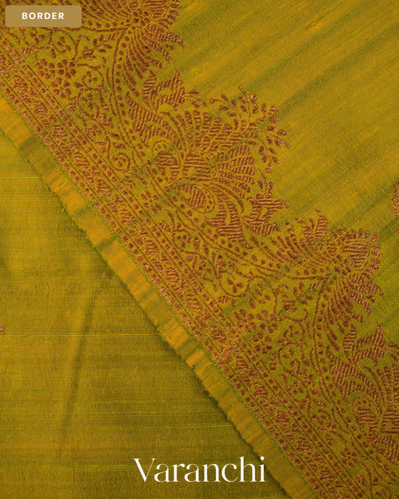Olive Green Pure Raw Silk Handloom Saree — Border