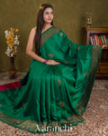 Rama Green Pure Raw Silk Handloom Saree — Draped