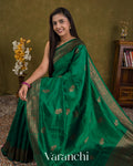 Rama Green Pure Raw Silk Handloom Saree — Draped