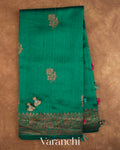 Rama Green Pure Raw Silk Handloom Saree — Full Saree