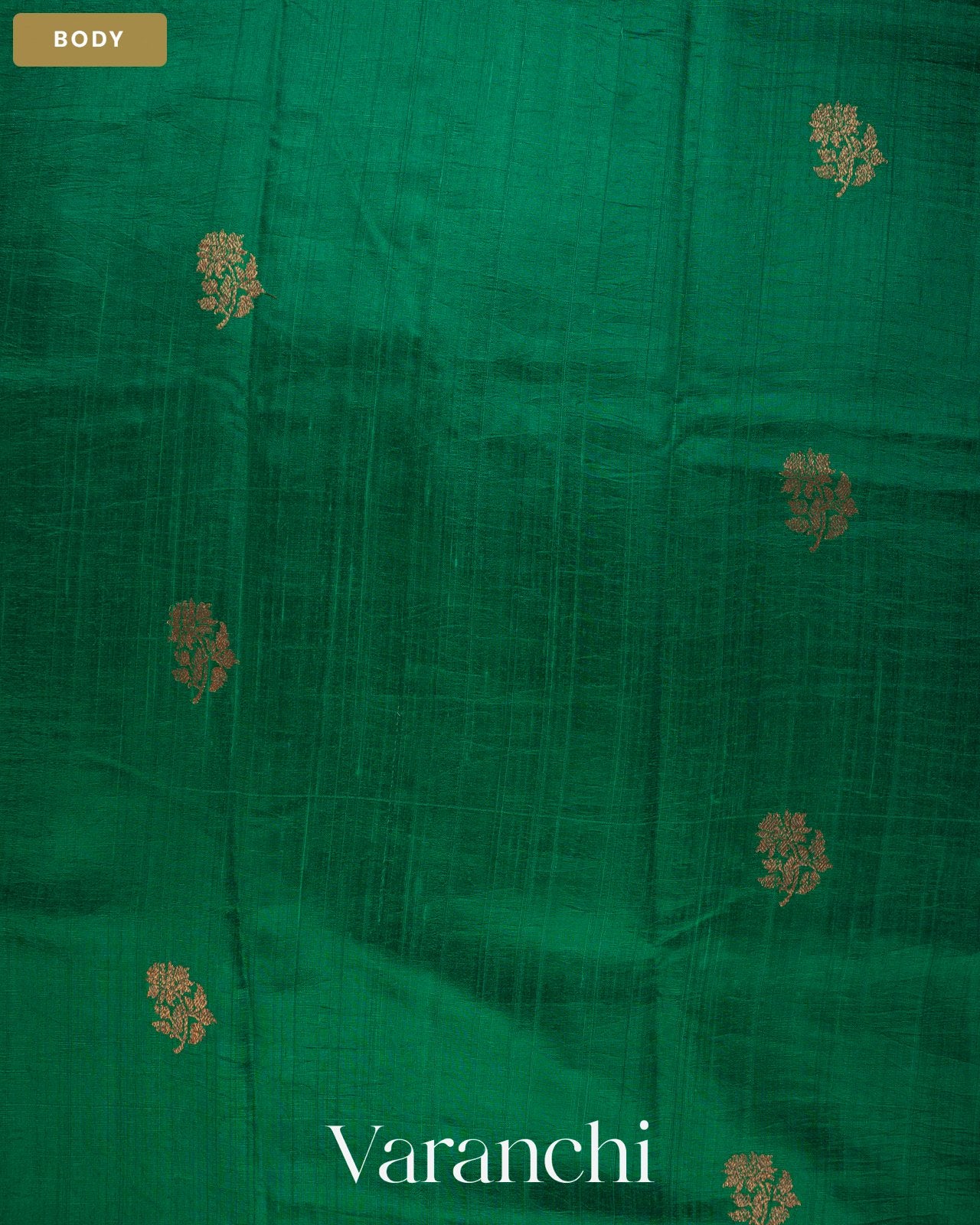 Rama Green Pure Raw Silk Handloom Saree — Body