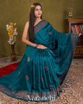 Peacock Blue Pure Raw Silk Handloom Saree — Draped
