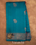 Peacock Blue Pure Raw Silk Handloom Saree — Full Saree