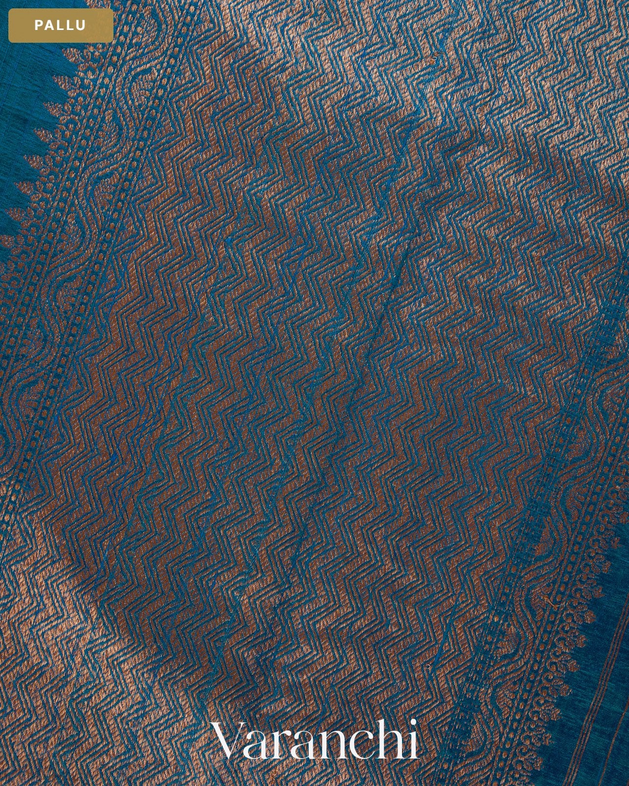 Peacock Blue Pure Raw Silk Handloom Saree — Pallu