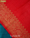 Peacock Blue Pure Raw Silk Handloom Saree — Blouse