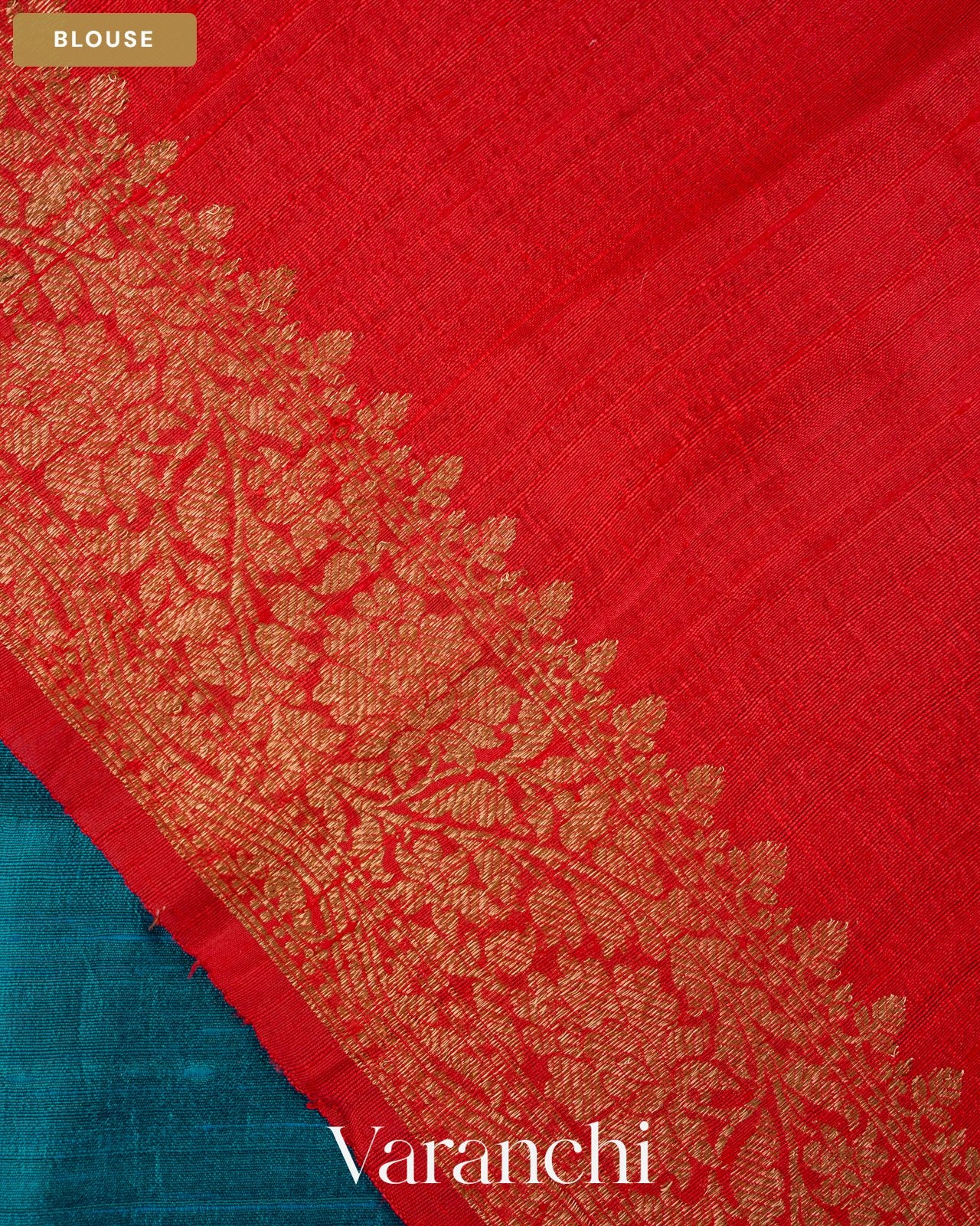 Peacock Blue Pure Raw Silk Handloom Saree — Blouse