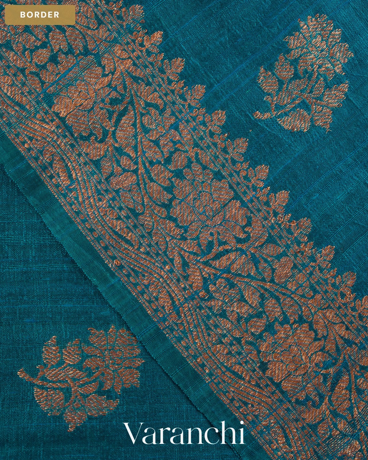Peacock Blue Pure Raw Silk Handloom Saree — Border