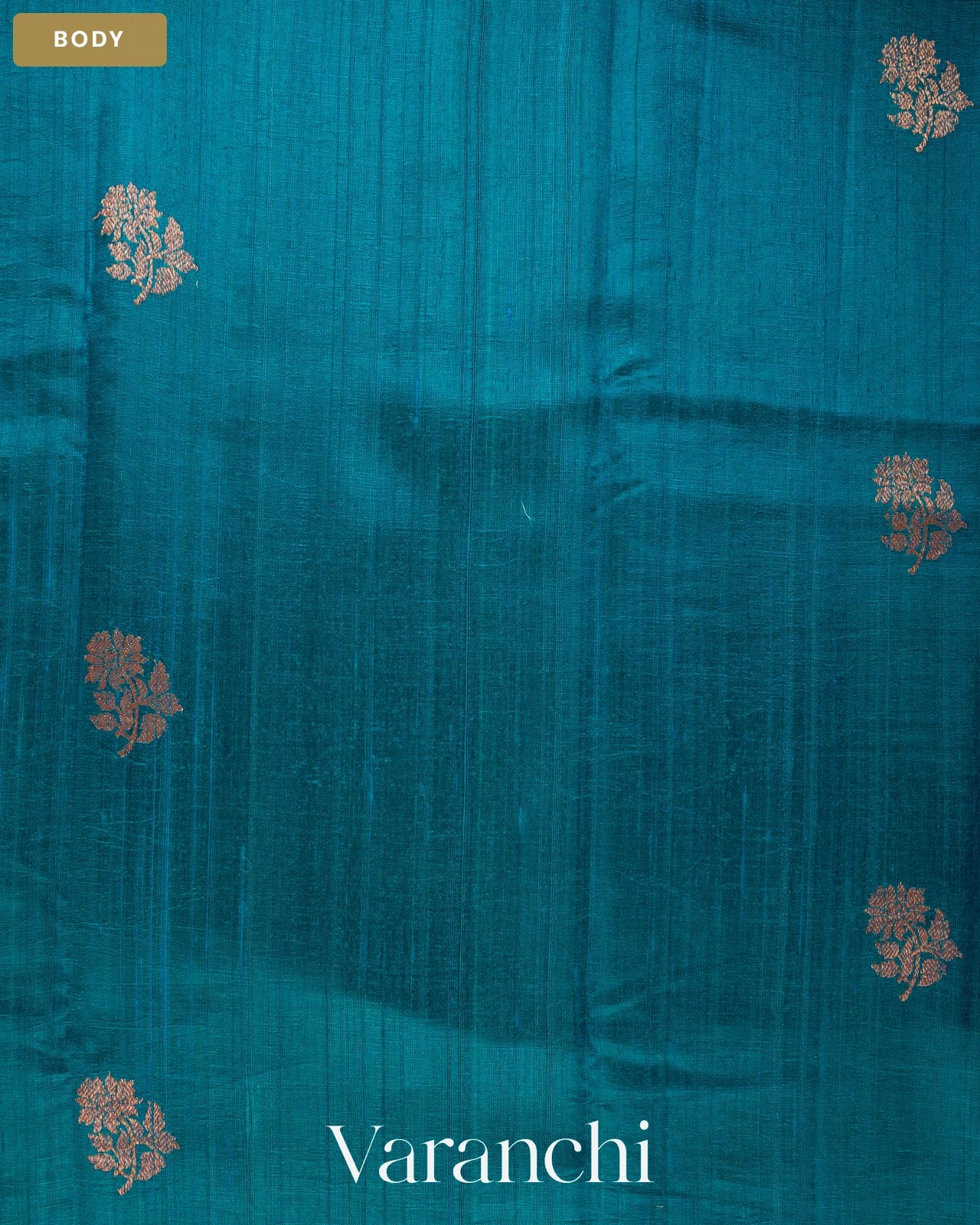 Peacock Blue Pure Raw Silk Handloom Saree — Body