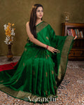 Emerald Green Pure Raw Silk Handloom Saree — Draped