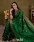 Emerald Green Pure Raw Silk Handloom Saree — Draped