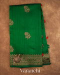 Emerald Green Pure Raw Silk Handloom Saree — Full Saree