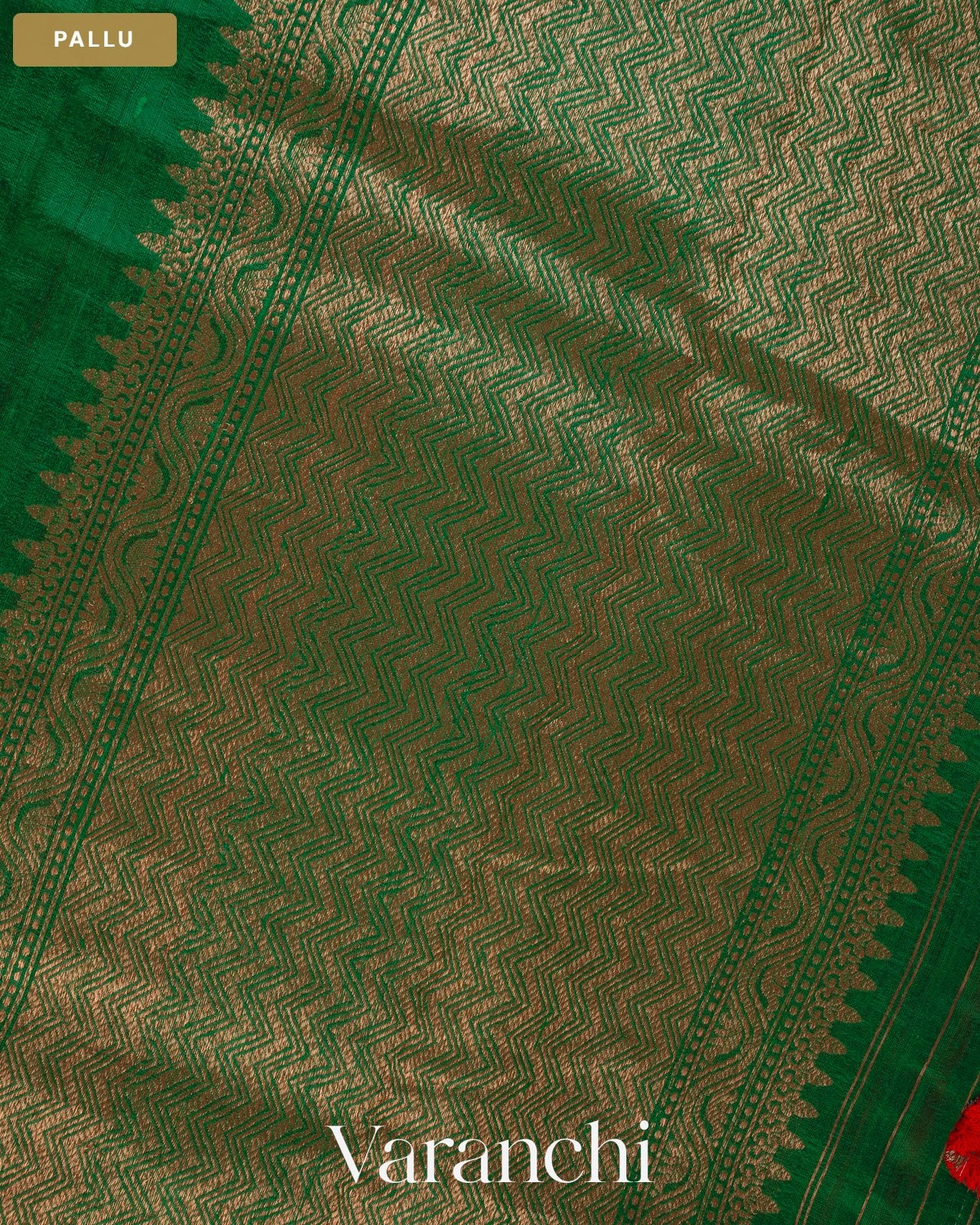 Emerald Green Pure Raw Silk Handloom Saree — Pallu