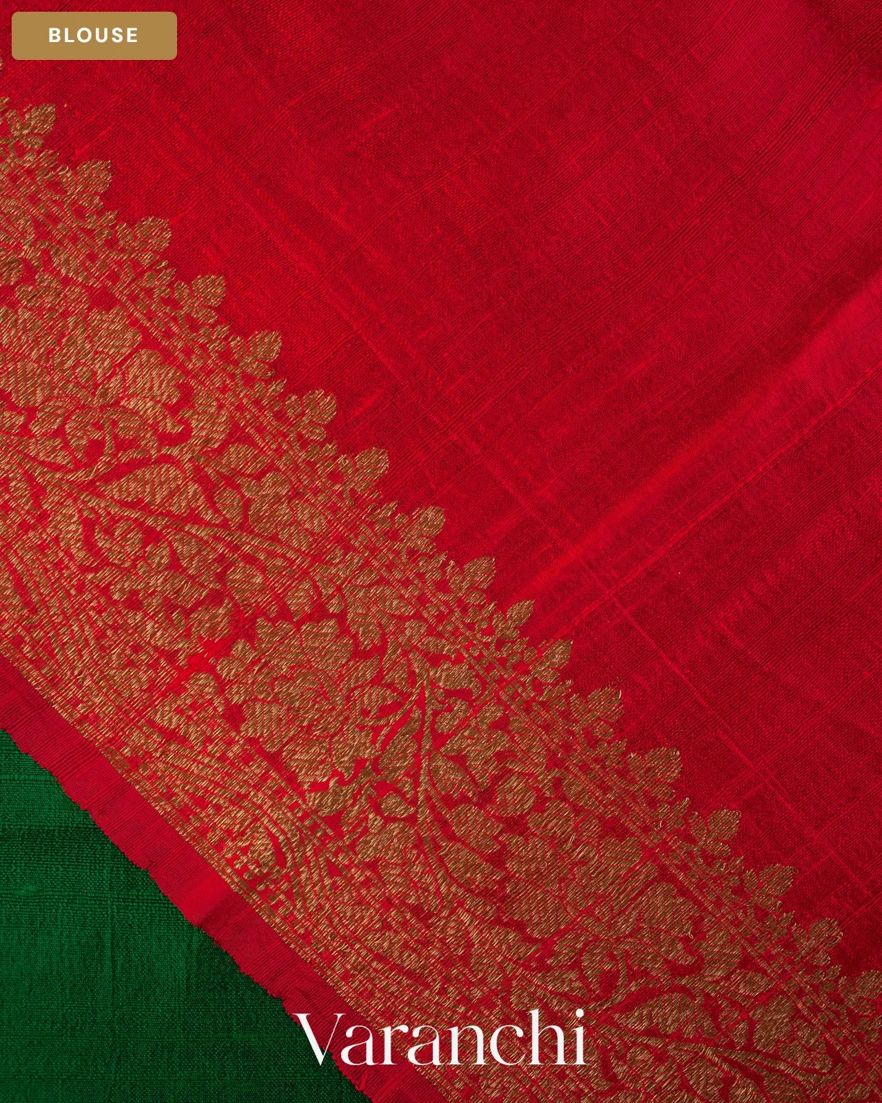 Emerald Green Pure Raw Silk Handloom Saree — Blouse