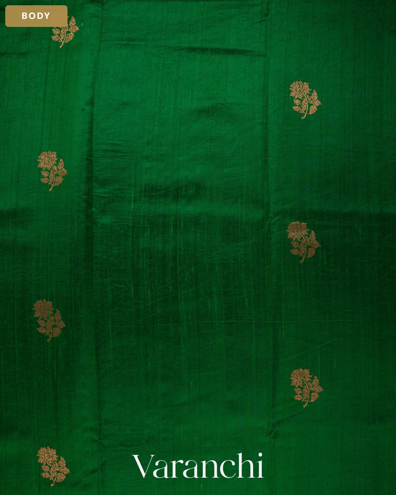 Emerald Green Pure Raw Silk Handloom Saree — Body