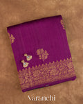 Wine Purple Pure Raw Silk Handloom Saree — Folded