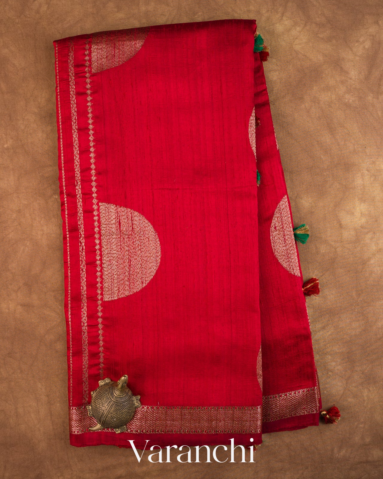 Ruby Red Pure Raw Silk Handloom Saree — Full Saree