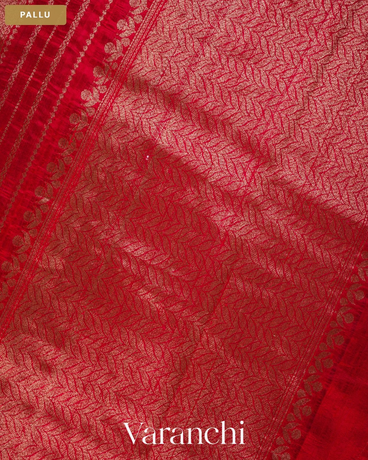 Ruby Red Pure Raw Silk Handloom Saree — Pallu