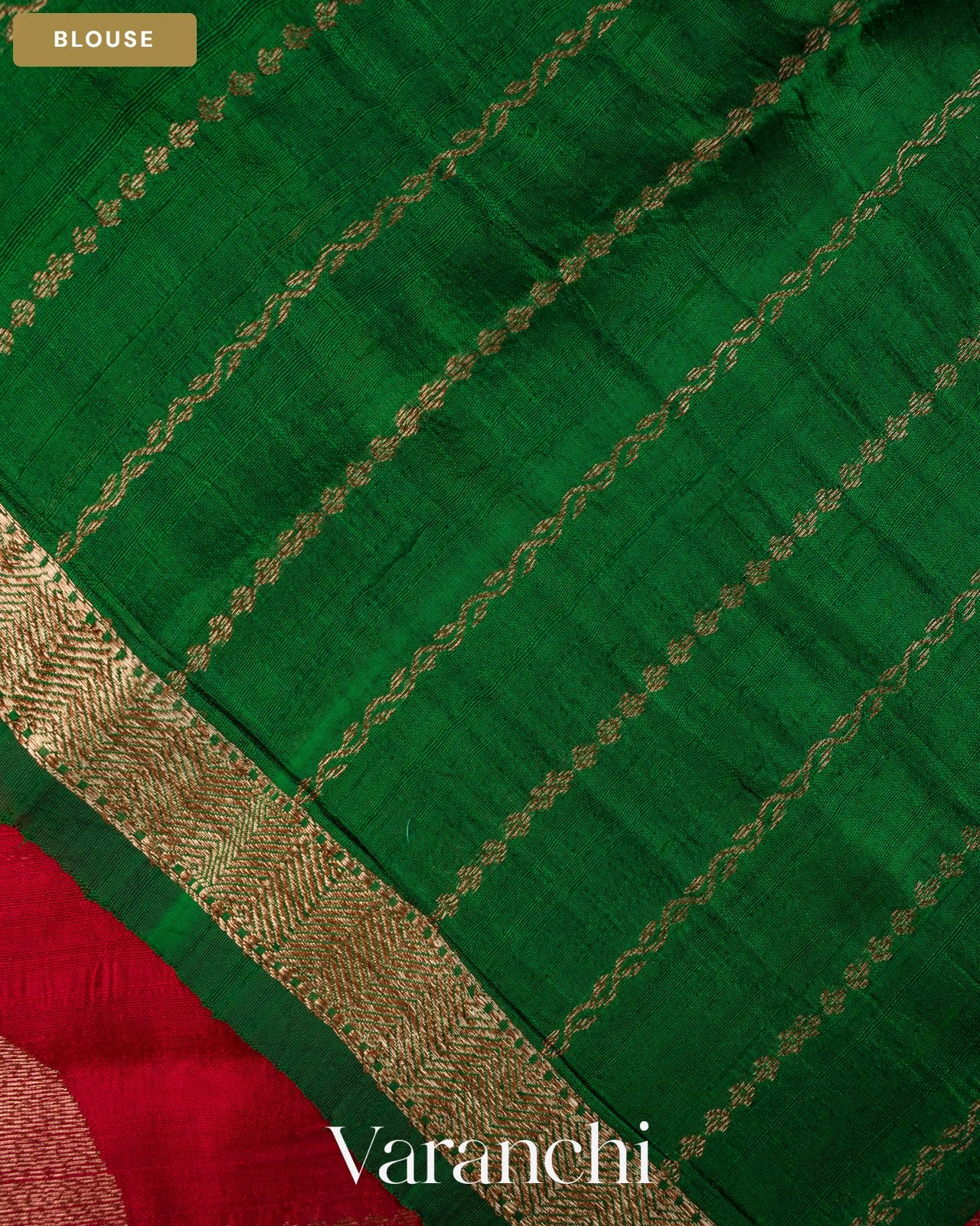 Ruby Red Pure Raw Silk Handloom Saree — Blouse