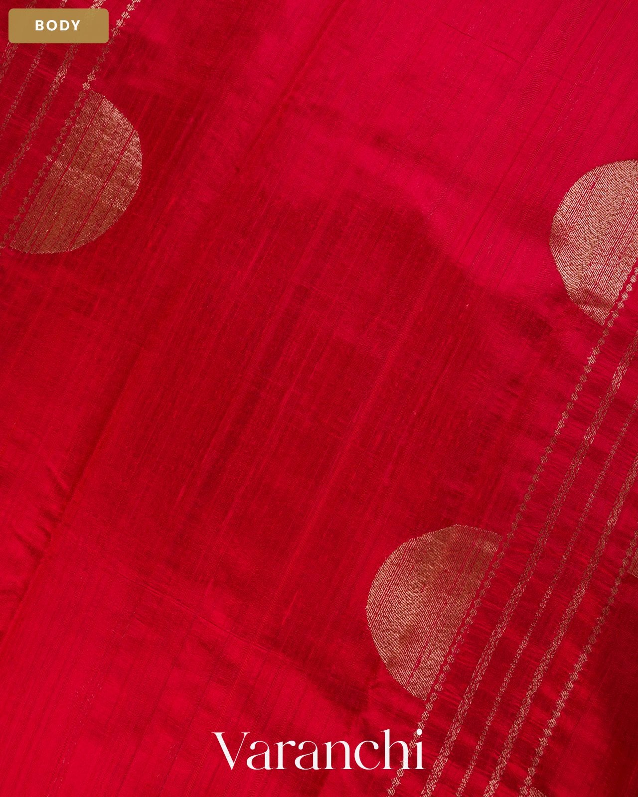 Ruby Red Pure Raw Silk Handloom Saree — Body