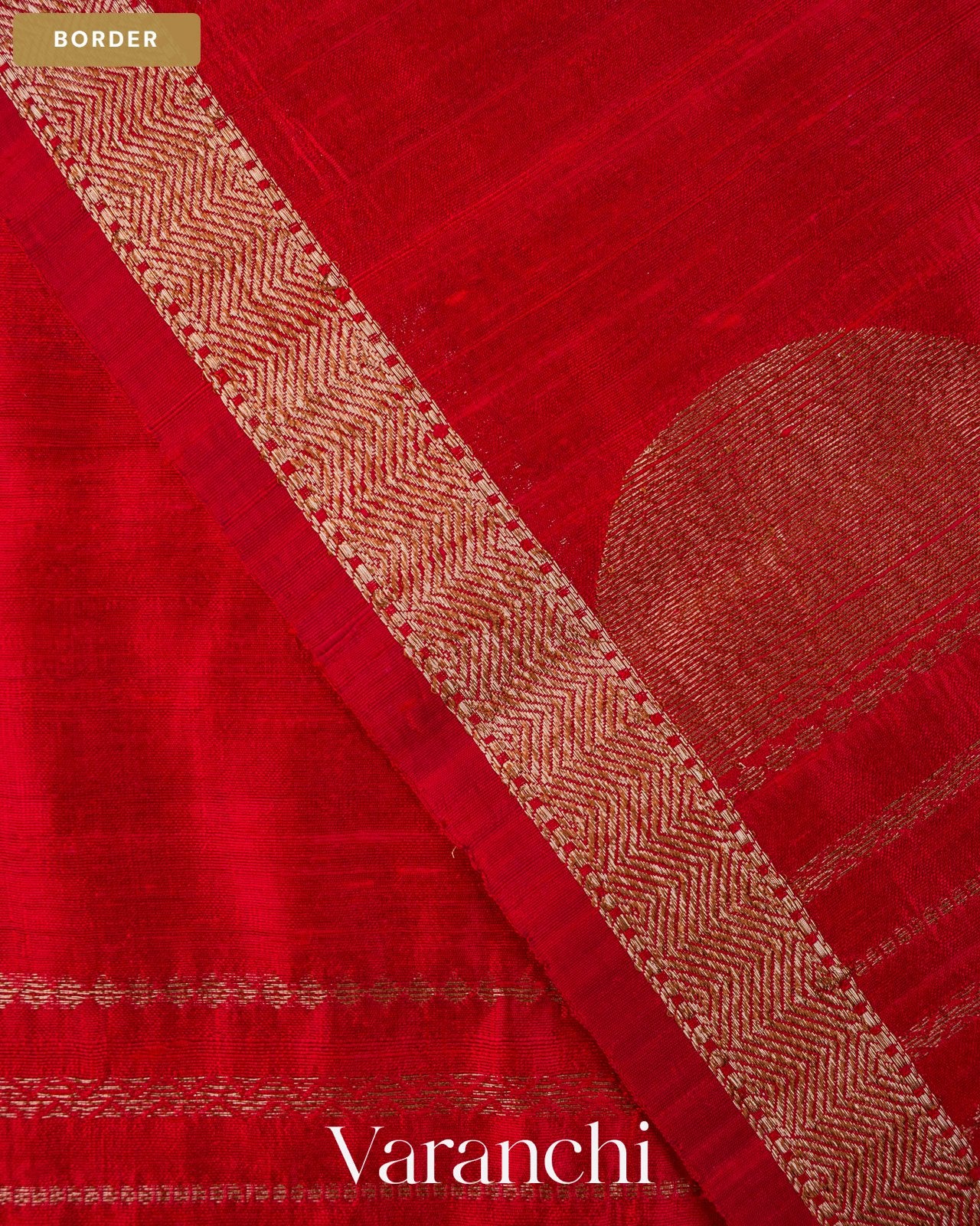 Ruby Red Pure Raw Silk Handloom Saree — Border