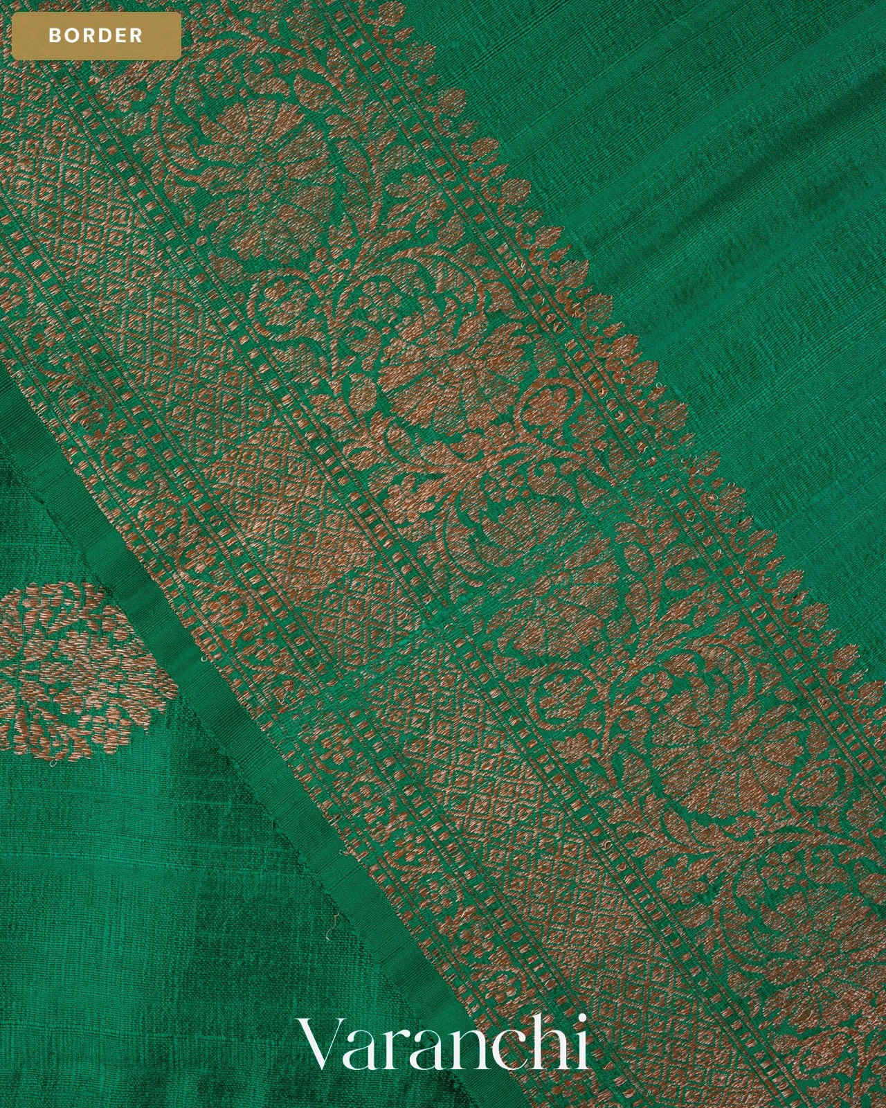 Rama Green Pure Raw Silk Handloom Saree — Border