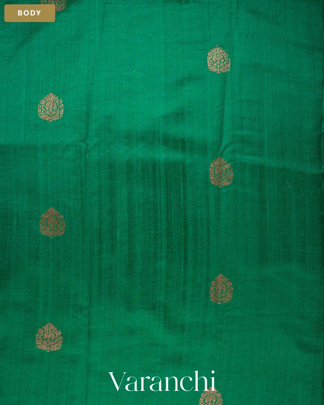 Rama Green Pure Raw Silk Handloom Saree — Body