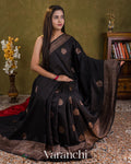 Jet Black Pure Raw Silk Handloom Saree — Draped