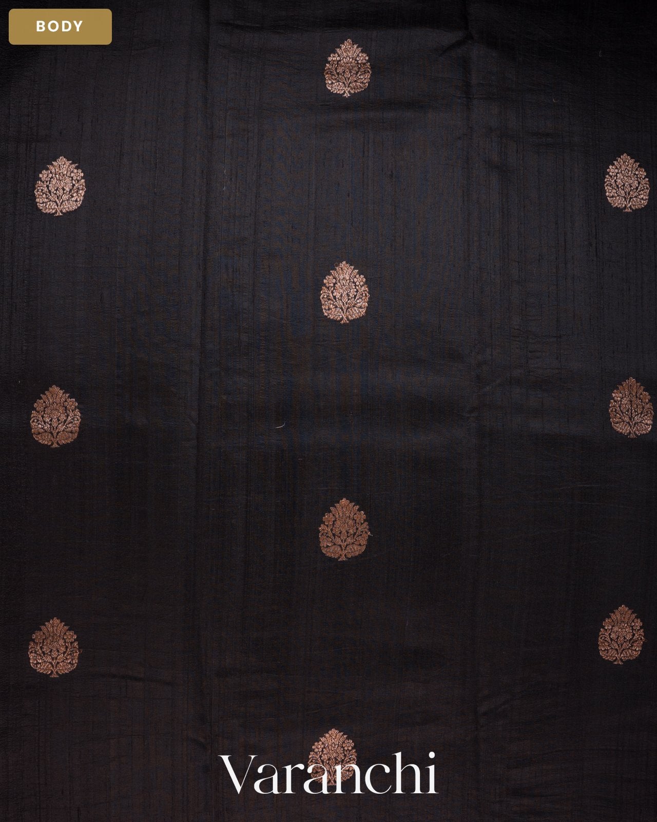 Jet Black Pure Raw Silk Handloom Saree — Body