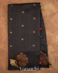 Jet Black Borderless Pure Raw Silk Handloom Saree — Full Saree