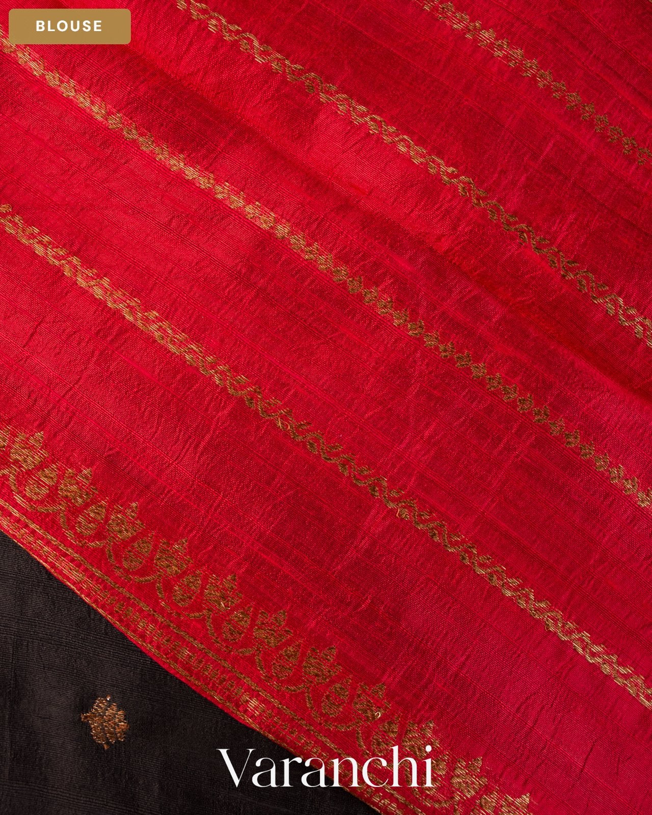 Jet Black Borderless Pure Raw Silk Handloom Saree — Blouse