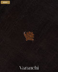 Jet Black Borderless Pure Raw Silk Handloom Saree — Body