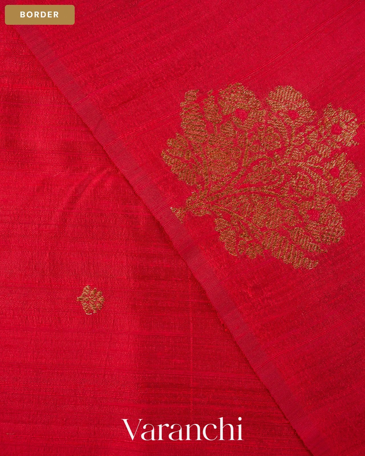 Ruby Red Borderless Pure Raw Silk Handloom Saree — Border