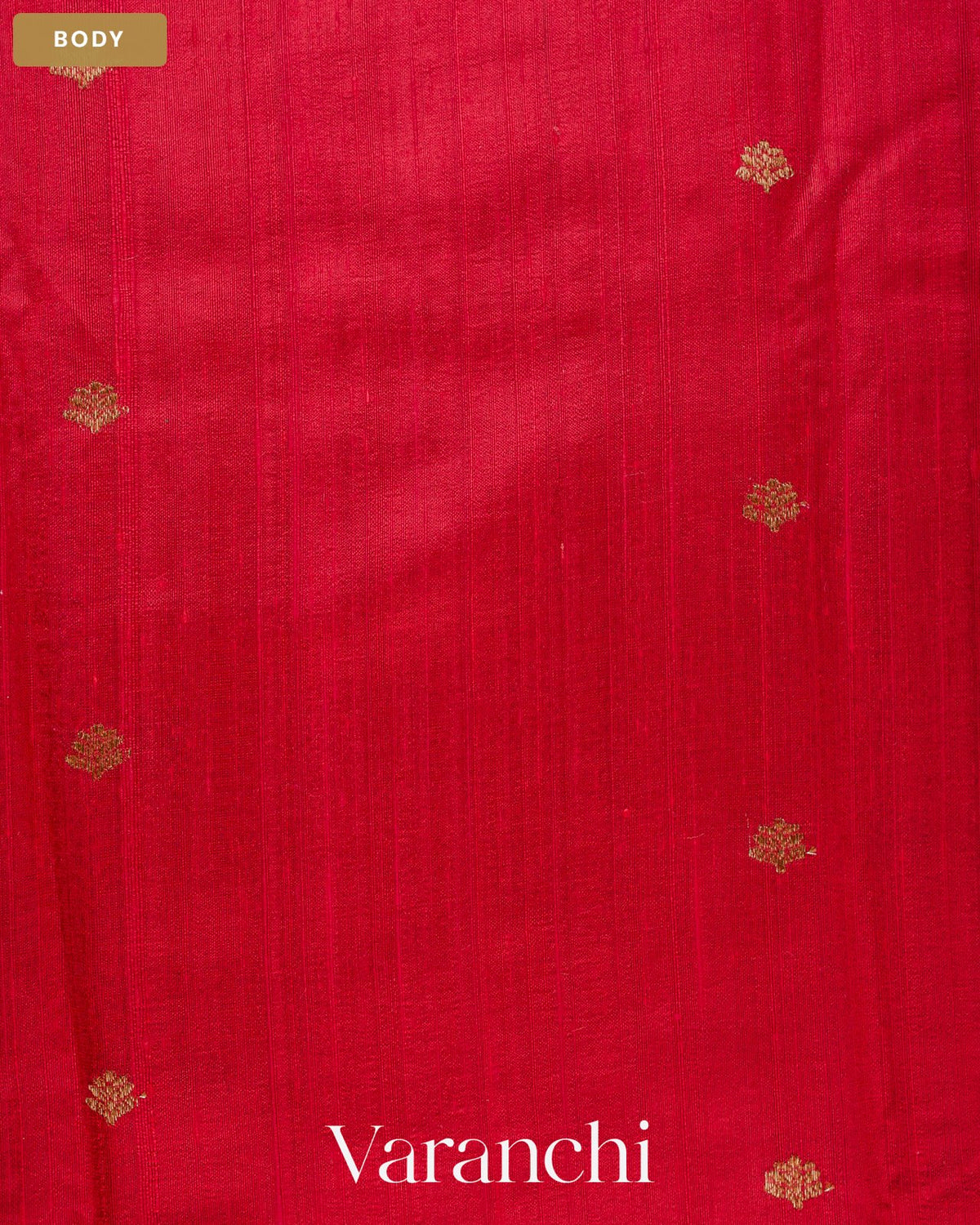 Ruby Red Borderless Pure Raw Silk Handloom Saree — Body