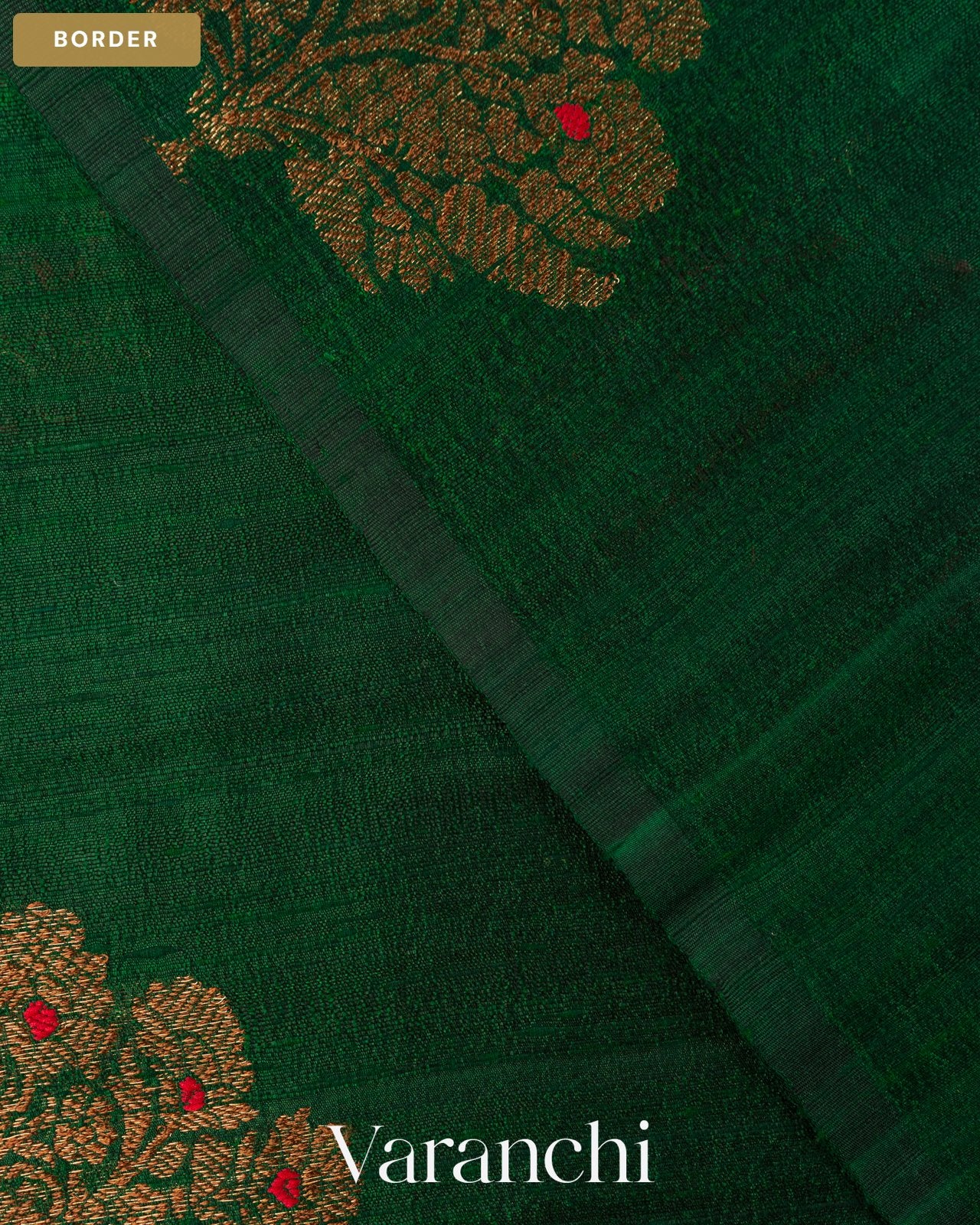 Bottle Green Borderless Pure Raw Silk Handloom Saree — Border