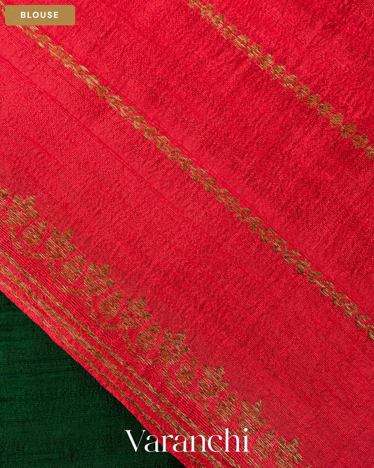 Bottle Green Borderless Pure Raw Silk Handloom Saree — Blouse