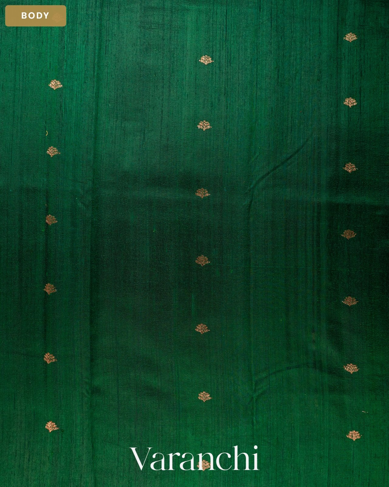 Bottle Green Borderless Pure Raw Silk Handloom Saree — Body