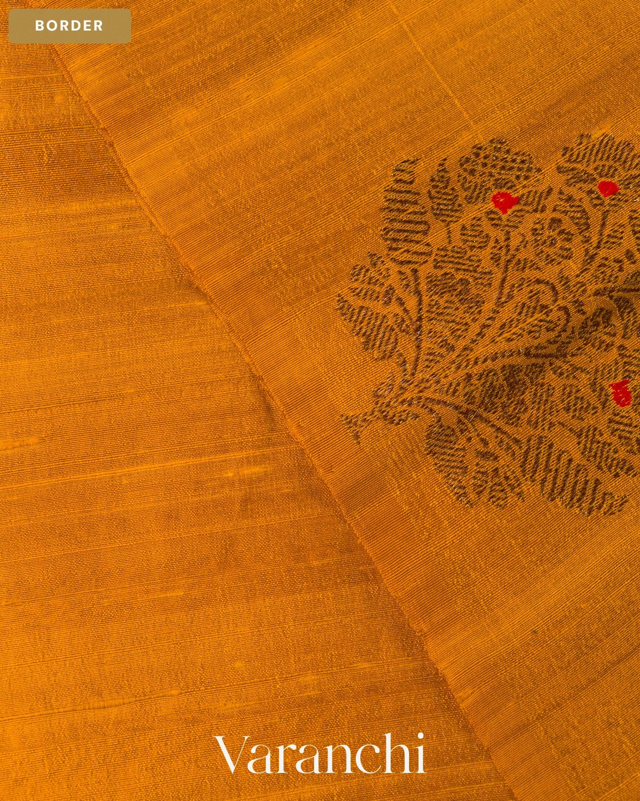 Golden Yellow Borderless Pure Raw Silk Handloom Saree — Border