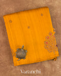 Golden Yellow Borderless Pure Raw Silk Handloom Saree — Folded